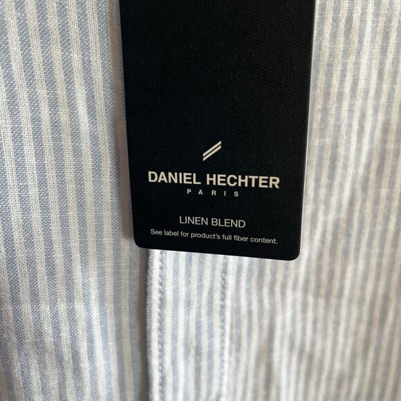 NEW Daniel Hechter Paris linen blend blue white striped button down shirt size L - Picture 4 of 6